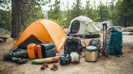 Camping Essentials - Important camping gear displayed, showcasing everything needed for an outdoor adventure.
