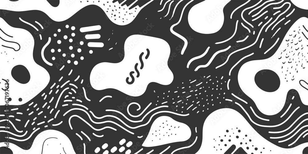 Poster seamless pattern featuring bold abstract geometric shapes in dynamic arrangements, creating a modern
