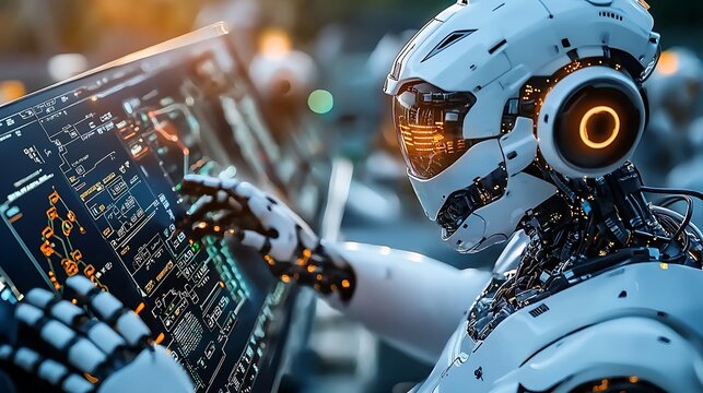 Robot analyzes data on advanced technology interface