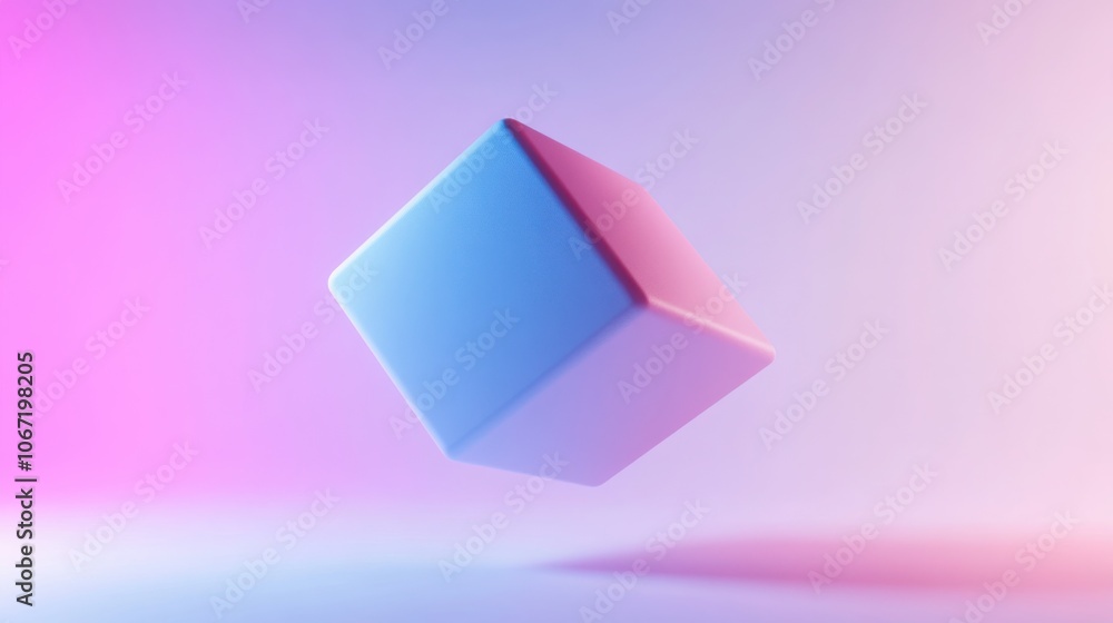 Canvas Prints a single, floating 3d cube with smooth edges, rendered in a soft pastel color against a solid white 
