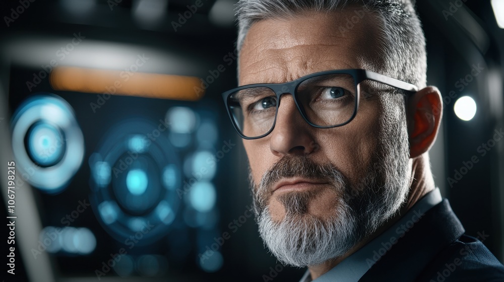 Poster professional cto with digital tablet in data center
