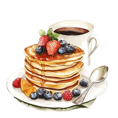 Delicious Pancakes with Coffee and Berries