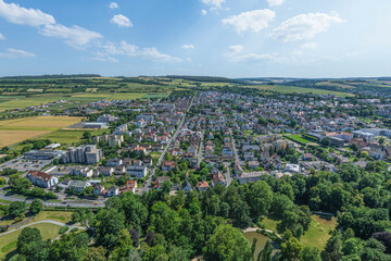 Die Kurstadt Bad Mergentheim im Lieblichen Taubertal von oben
