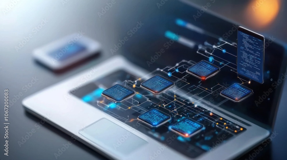 Poster digital transformation concept with interconnected devices