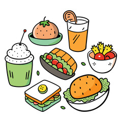 Hand drawn lunch food vector art collection on white background for healthy food project
