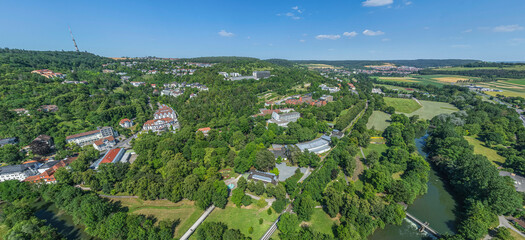 Die Kurstadt Bad Mergentheim im Lieblichen Taubertal von oben