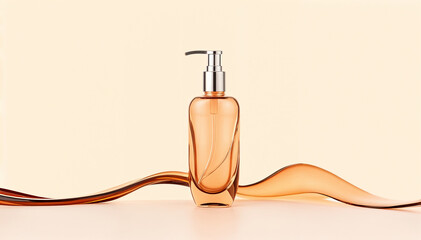 pump bottle liquid jar with round cap , cosmetic product photography on flat background. Ideal for skincare, beauty products, cosmetics, hygiene, and personal care concepts.
