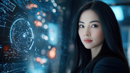Female CTO in Futuristic Command Center Environment