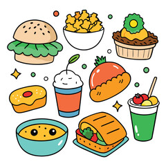 Hand drawn lunch food vector art collection on white background for healthy food project