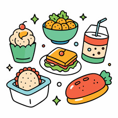 Hand drawn lunch food vector art collection on white background for healthy food project