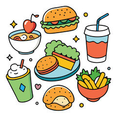 Hand drawn lunch food vector art collection on white background for healthy food project