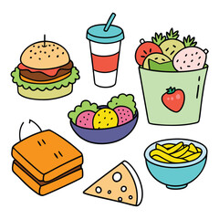 Hand drawn lunch food vector art collection on white background for healthy food project