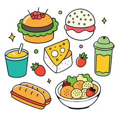 Hand drawn lunch food vector art collection on white background for healthy food project