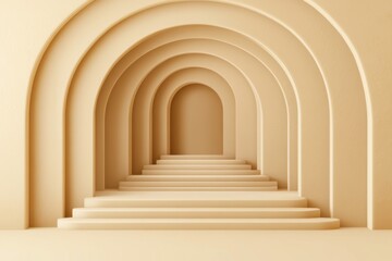 Obraz premium 3D Beige Background with Arch and Stairs, Vector Illustration in Minimalist Flat Design