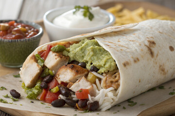 Large Burrito Filled with Grilled Chicken, Guacamole, and Rice
