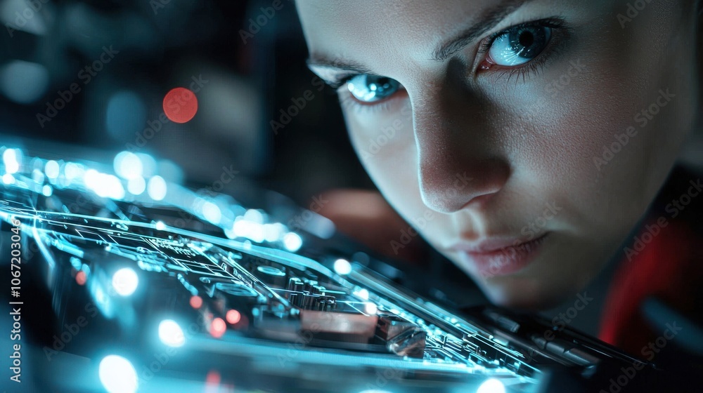 Aufkleber futuristic ai robot operator working on vehicle