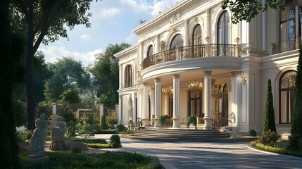 Obraz premium Elegant Villa Facade with Classical Architecture