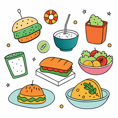 Hand drawn lunch food vector art collection on white background for healthy food project
