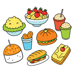 Hand drawn lunch food vector art collection on white background for healthy food project