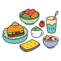 Hand drawn lunch food vector art collection on white background for healthy food project