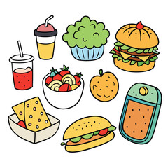 Hand drawn lunch food vector art collection on white background for healthy food project