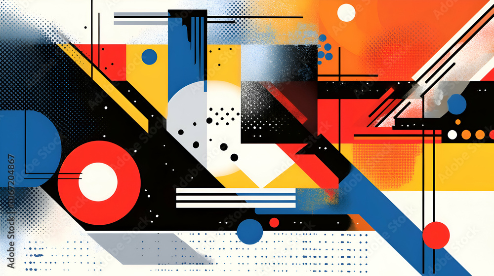 Aufkleber abstract geometric pattern with bold colors and shapes on a white background.
