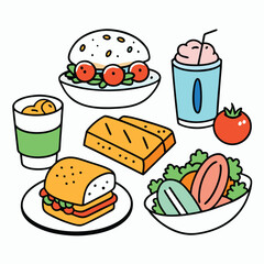 Hand drawn lunch food vector art collection on white background for healthy food project