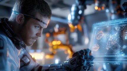 Engineer Working with Holographic Technology in Laboratory