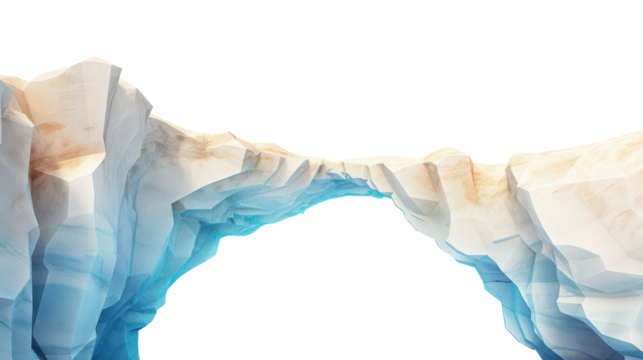 Abstract landscape with a geometric ice bridge on white background