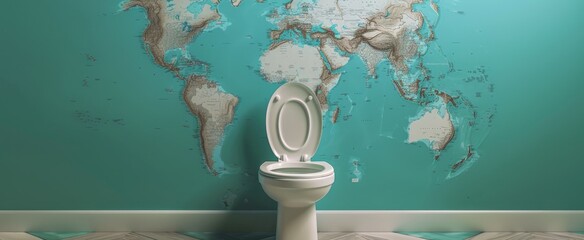 toilet positioned at the center of a world map, World Toilet Day
