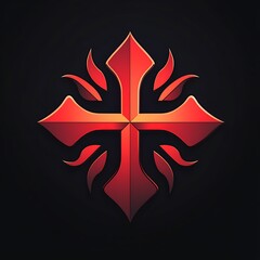 Bold Red Cross Emblem Enhanced by Elegant Flame Accent Design