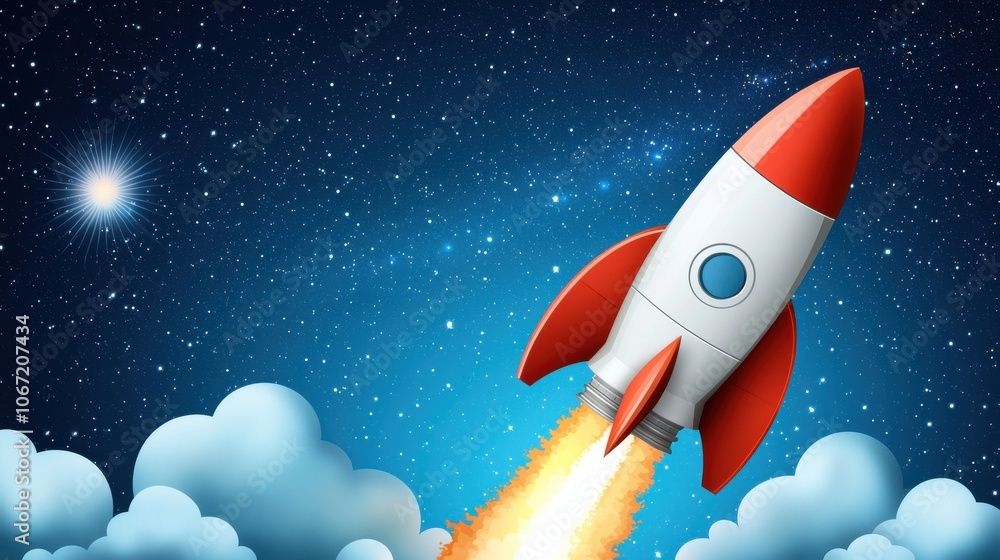 Poster unique streamlined rocket design in space