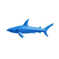 Fototapeta premium Blue shark, low poly design, white isolate background