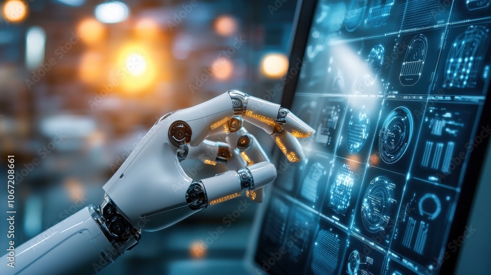 Poster robotic hand adjusting ai components in space