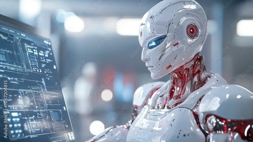 Poster advanced robot operator in high-tech manufacturing environment