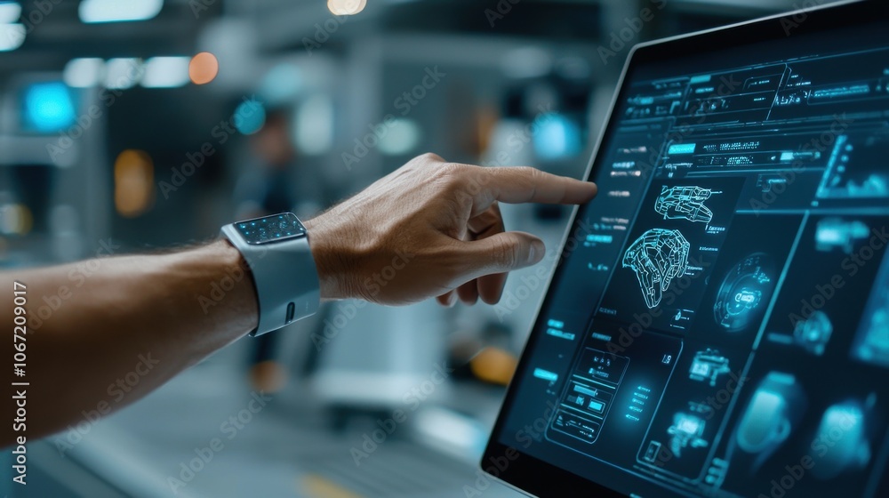 Poster high-tech robotic operator in manufacturing environment