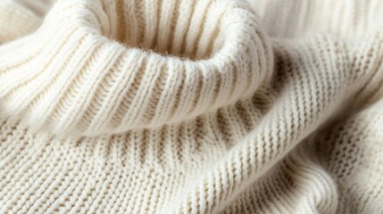 Close-up of a soft, white knitted sweater fabric.