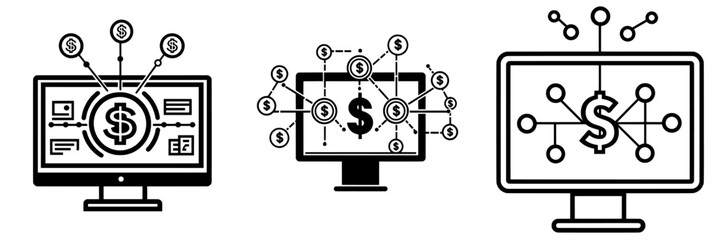 Money icon with dollar inside monitor, in a trendy design