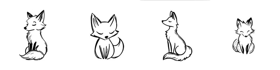 Fototapeta premium Linework fox icon. Abstract fox icon in line art. Minimalist outline drawing of a fox. Modern illustration.