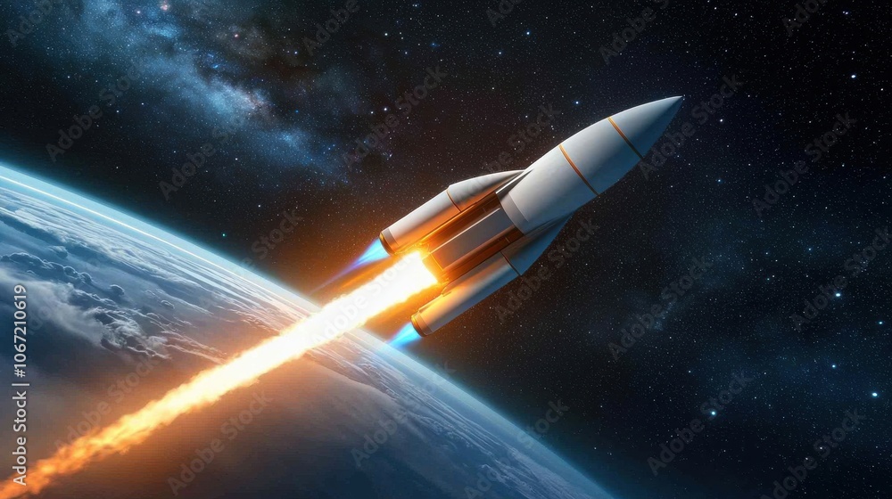 Poster advanced rocket with ion propulsion in space