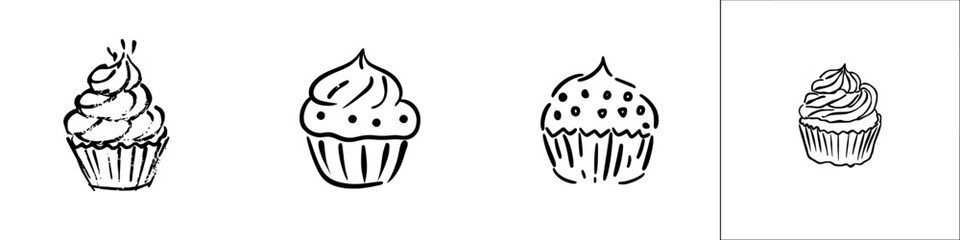 The cupcake outline icon is a simple and cute hand drawn icon that shows a cupcake.
