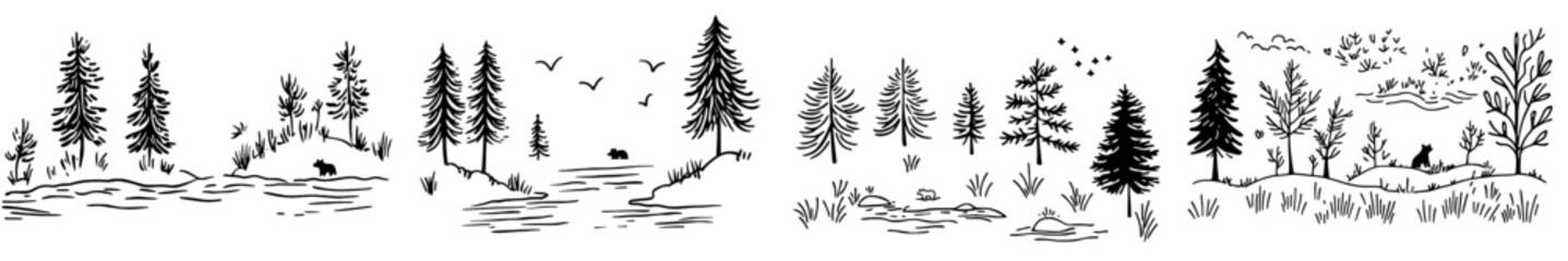 Naklejka premium The forest in one line. A graphic illustration of a forest with its many trees.