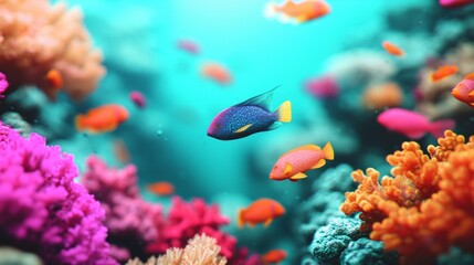 Vibrant coral reef teeming with colorful fish.