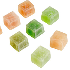 Colorful jelly cubes on a white isolated background.