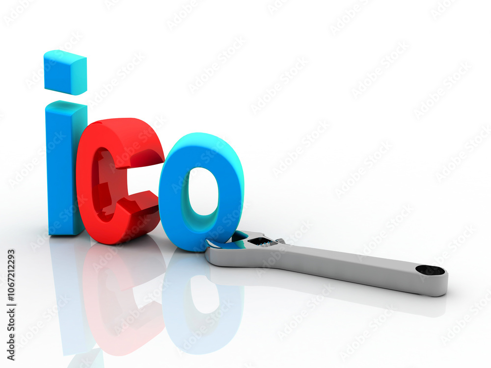 Poster 3d rendering initial coin offering with adjustable wrench