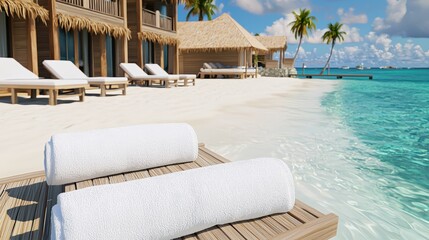 Obraz premium Experience ultimate relaxation at a serene beachfront resort with luxurious amenities