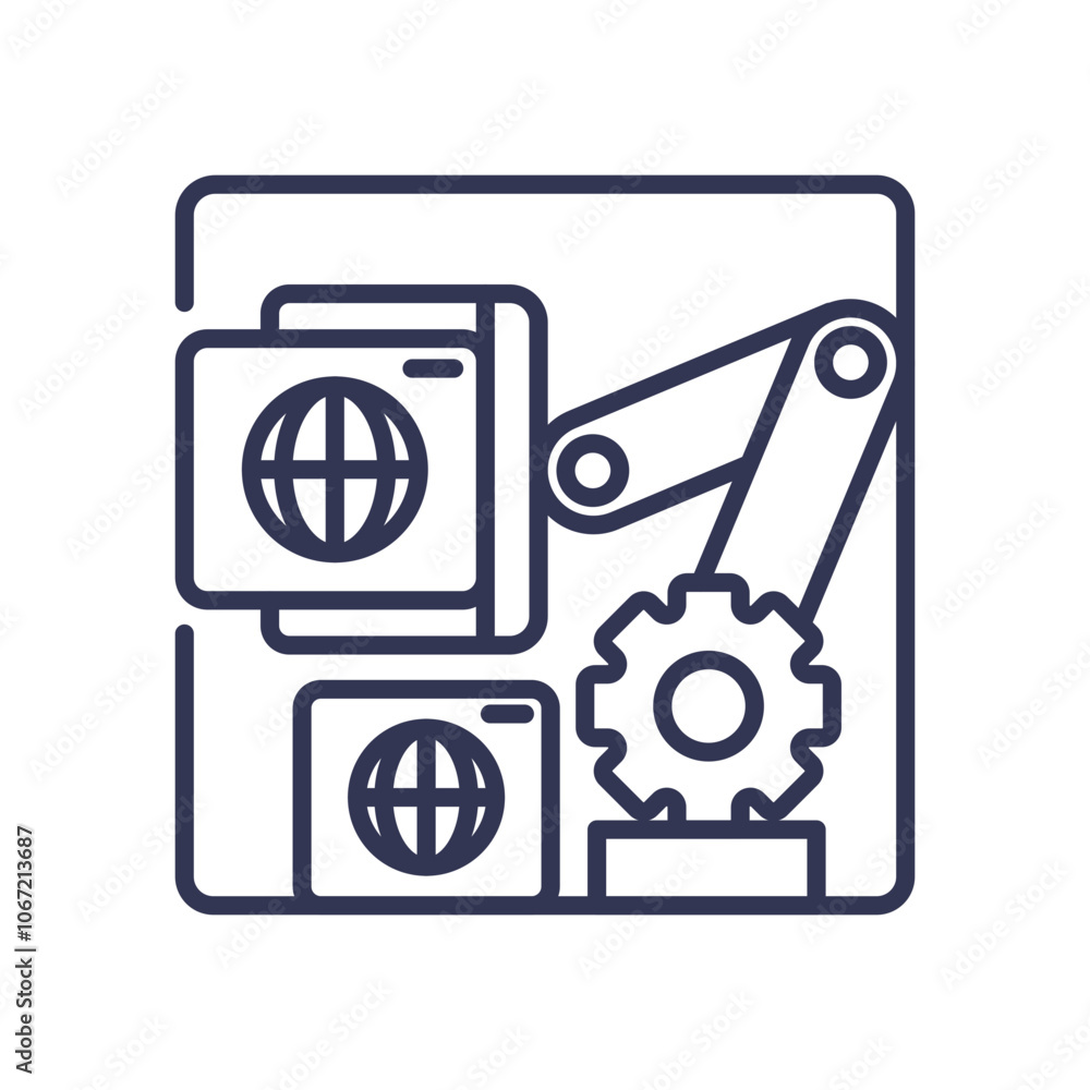 Poster illustration of automation with robotic arm and gears symbolizing efficient processes.