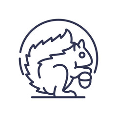 Line art of a squirrel holding an acorn, symbolizing forest life and nature's abundance. © VectorMine