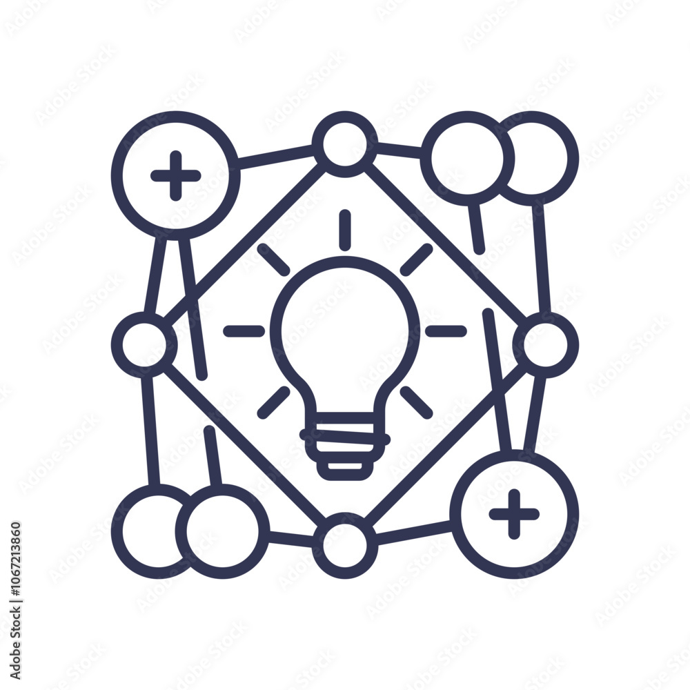 Poster lightbulb and network nodes symbolize innovative connections and ideas.