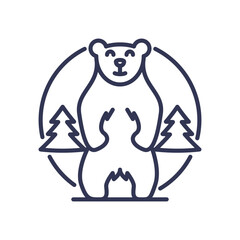 Line art of a bear with trees, symbolizing wilderness exploration.